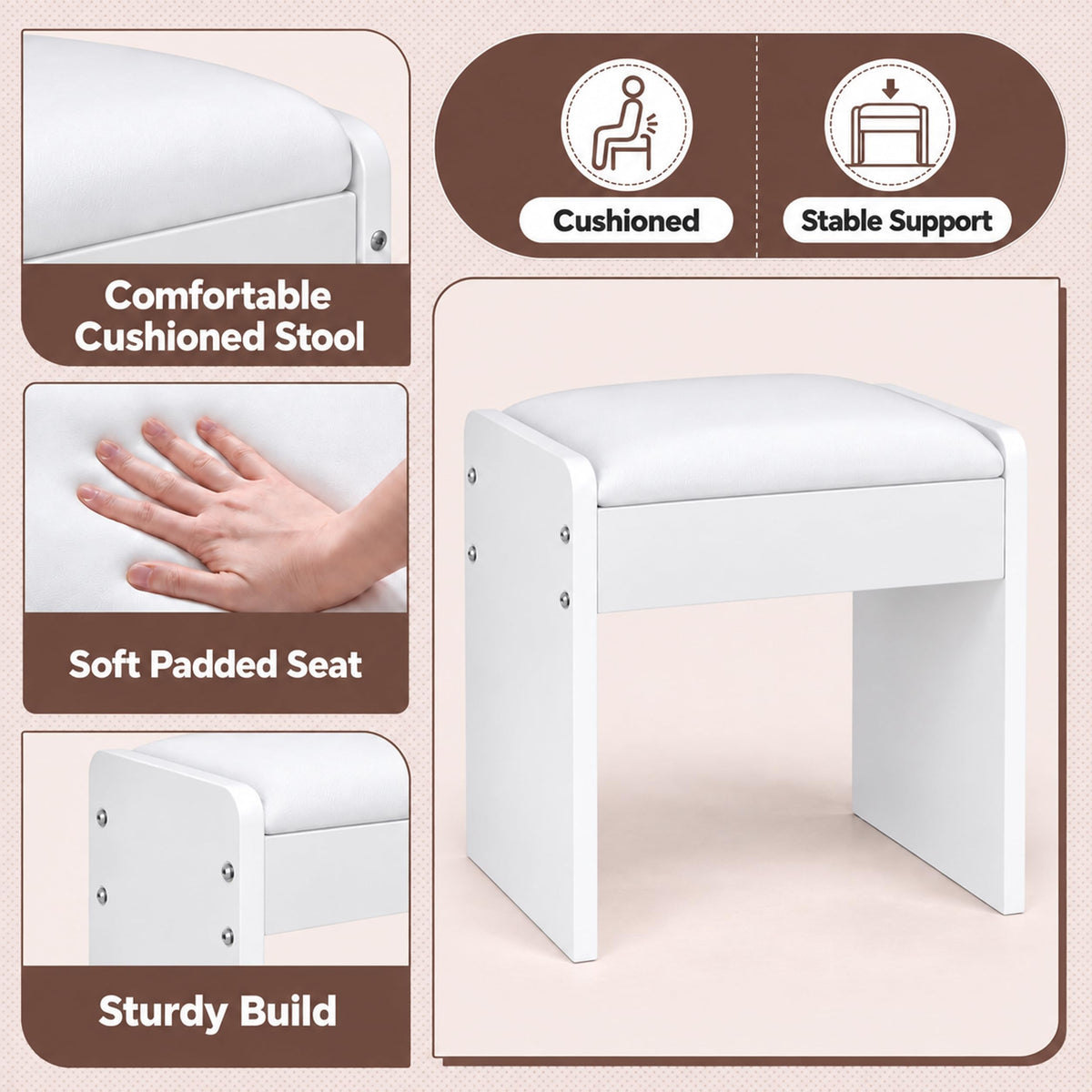 White Glass Top LED Makeup Vanity