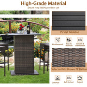 RELAX4LIFE 5-Piece Outdoor Bar Set, Wicker Rattan Bar Height Patio Set w/4 Cushion Bar Stools & Table with Hidden Storage, 5PCS Outdoor High Top Table and Chairs Set for Backyard Poolside (Black)