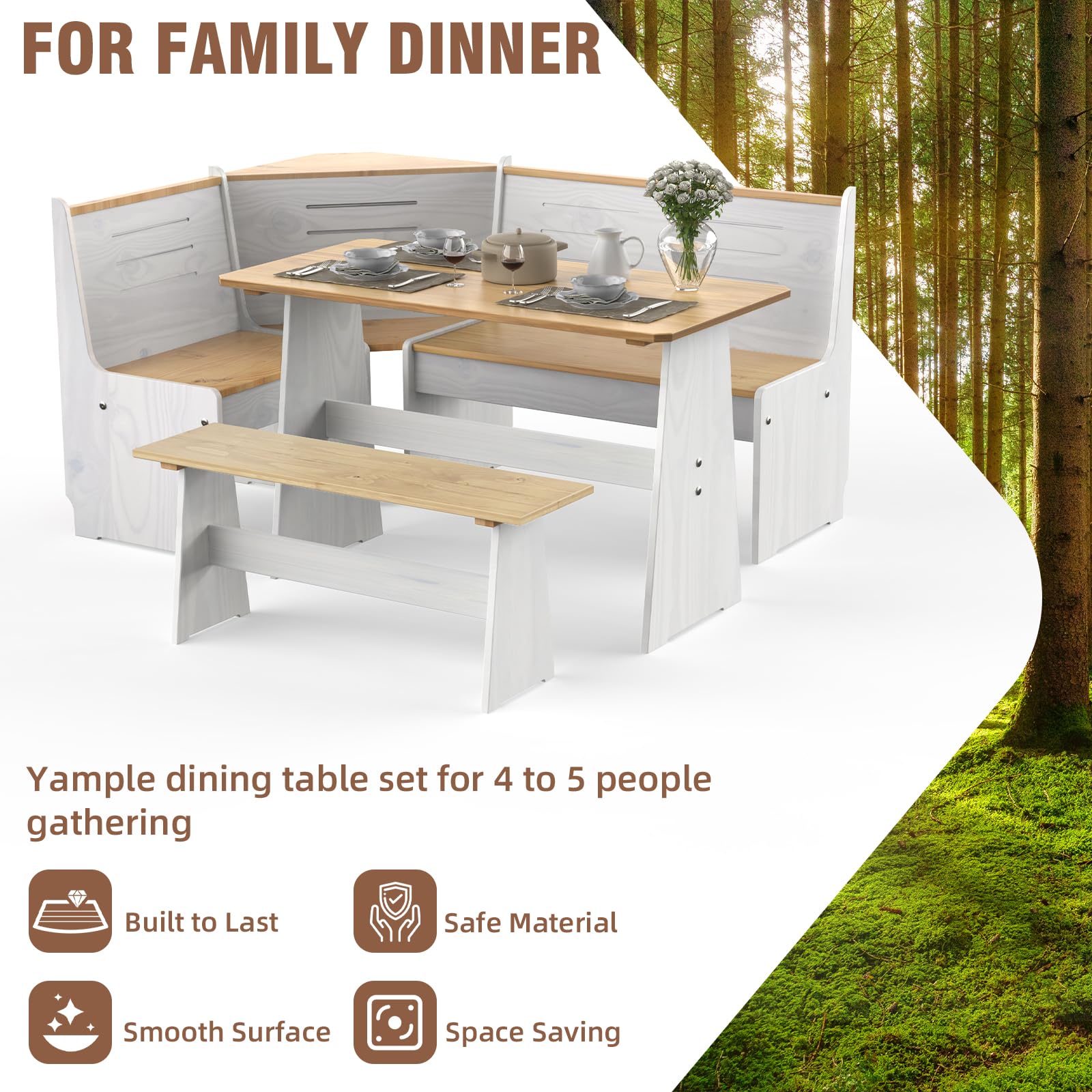 L-Shaped Corner Breakfast Nook Dining Set