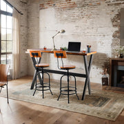 3-Piece Table & Chairs Set, Space-Saving Furniture for Home Bar Dining Cafe Pub, Industrial Black Metal & Rustic Brown Wood, Heavy Duty, X-leg Rectangular Table, 2 Swivel Adjustable High Barstools