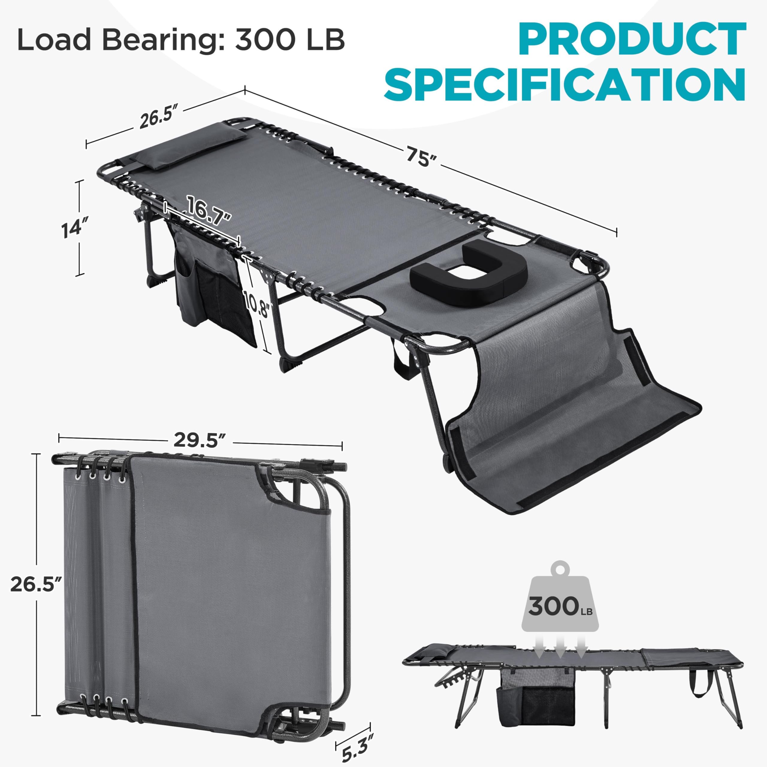 Folding Chaise Lounge Chair with Face Hole & 5-Position Backrest