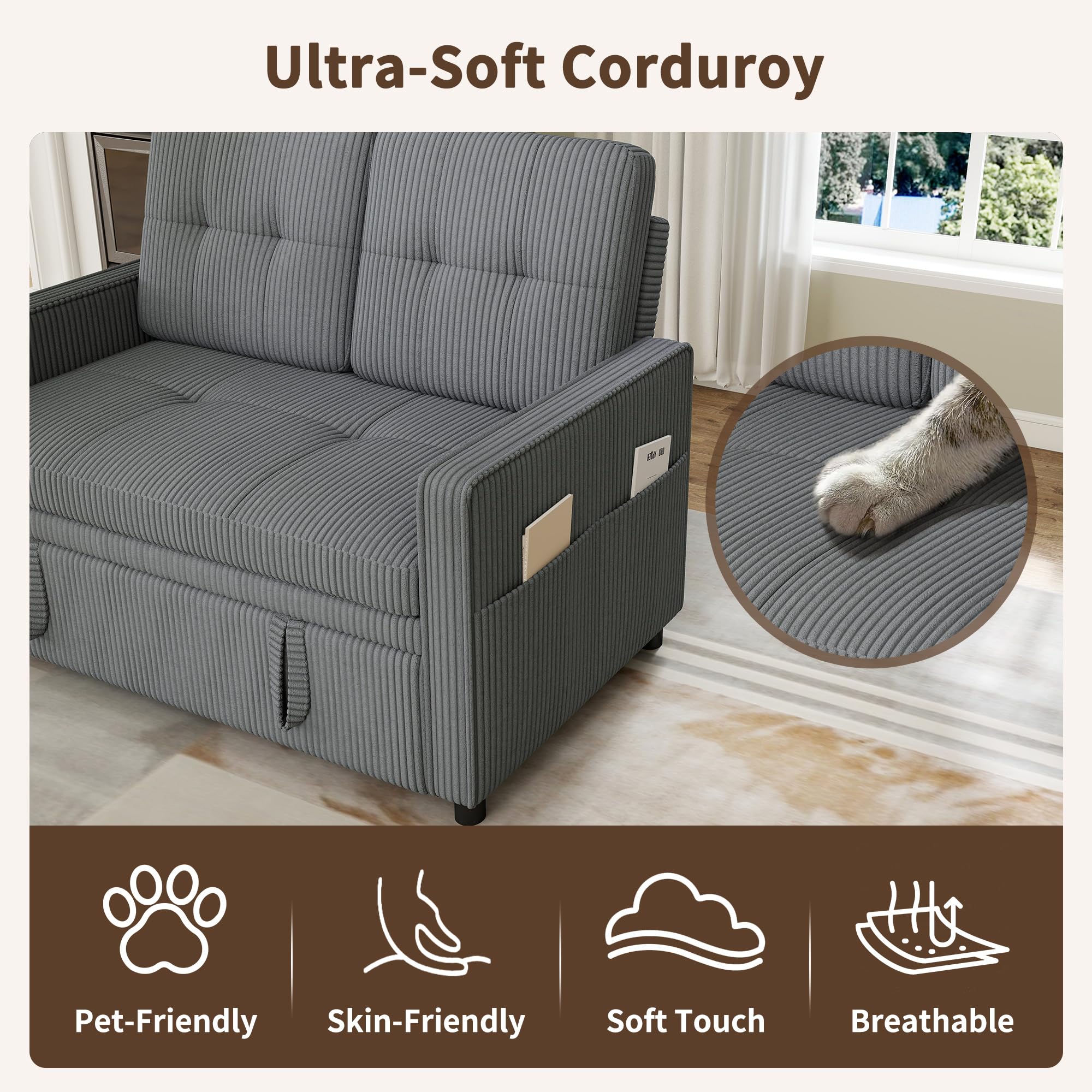 Convertible Sleeper Loveseat Sofa with Adjustable Backrest
