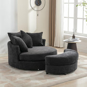Chenille Swivel Chair with Storage Ottoman