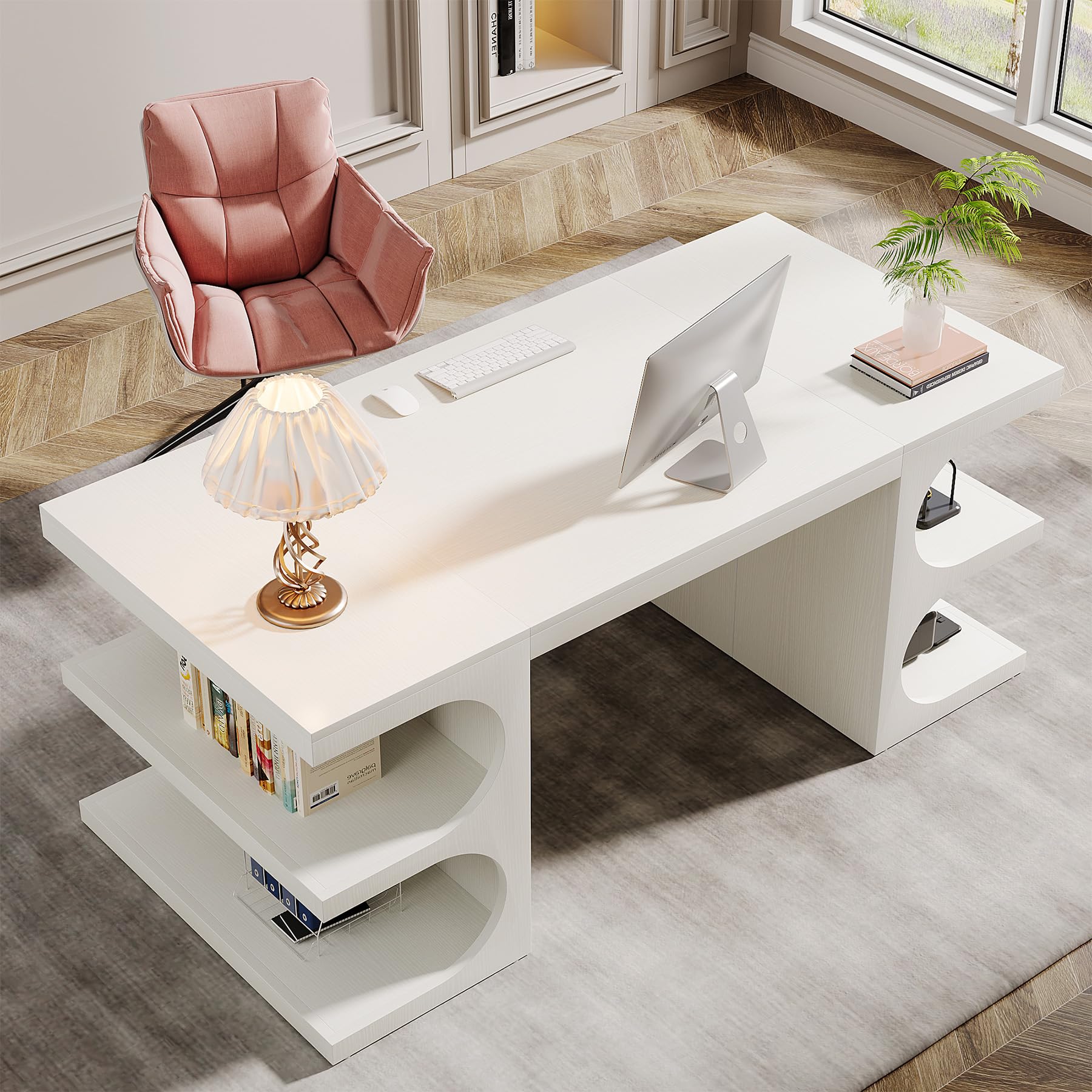 62" Executive Desk with Storage Shelves & Drawers