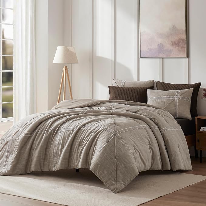 Queen Cotton Comforter Set, Black Grey