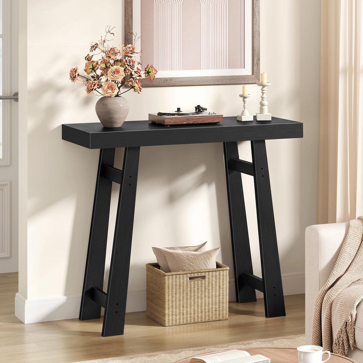 FAVOOSTY Modern Entryway Table for Hallway, Foyer, 31.5 Inch, Black