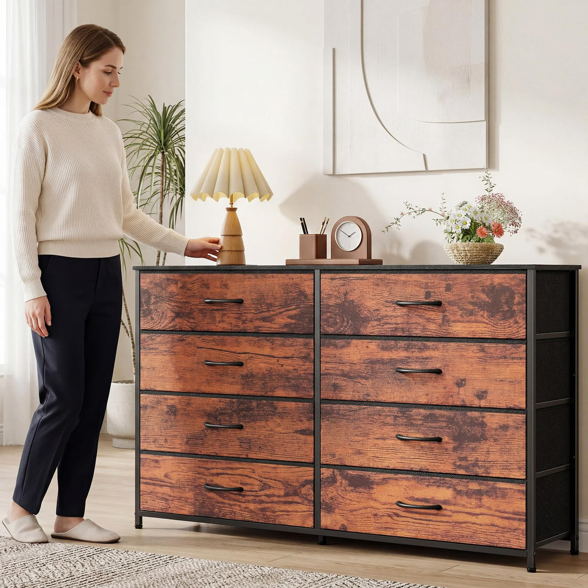 Furnulem Long Dresser for Bedroom, TV Stand for 55'', 8 Drawer Dorm Dresser