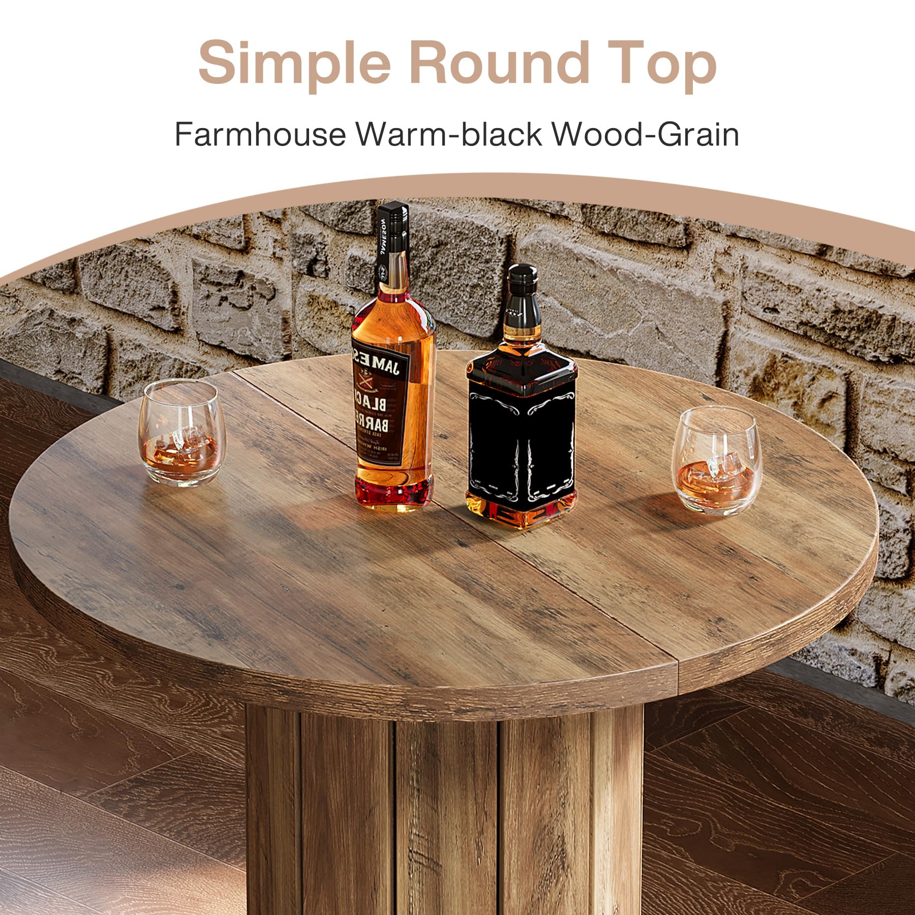 Round Farmhouse Bar Table with Footrest