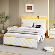 King Bed Frame with LED & Storage Headboard