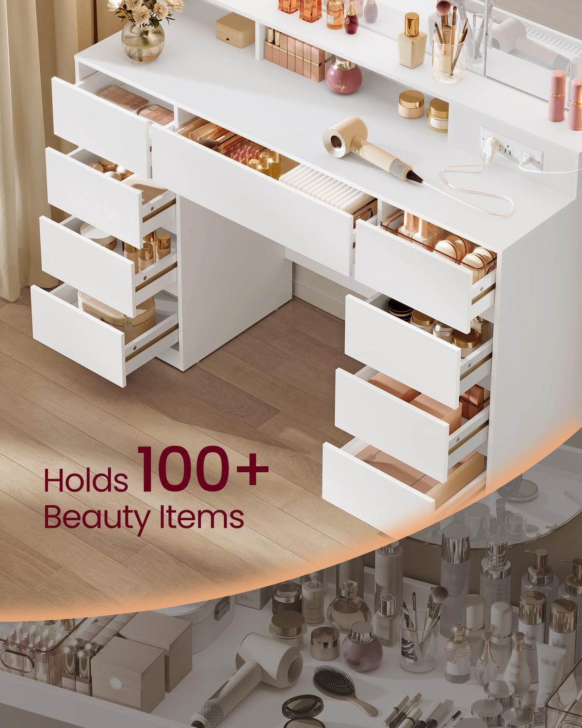 9-Drawer Lighted Makeup Vanity