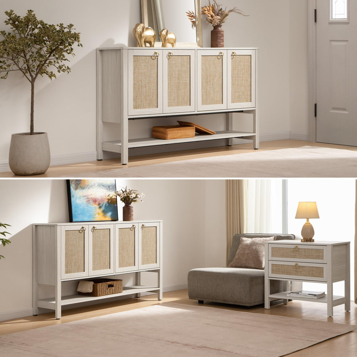 Rattan-Textured Sideboard Cabinet