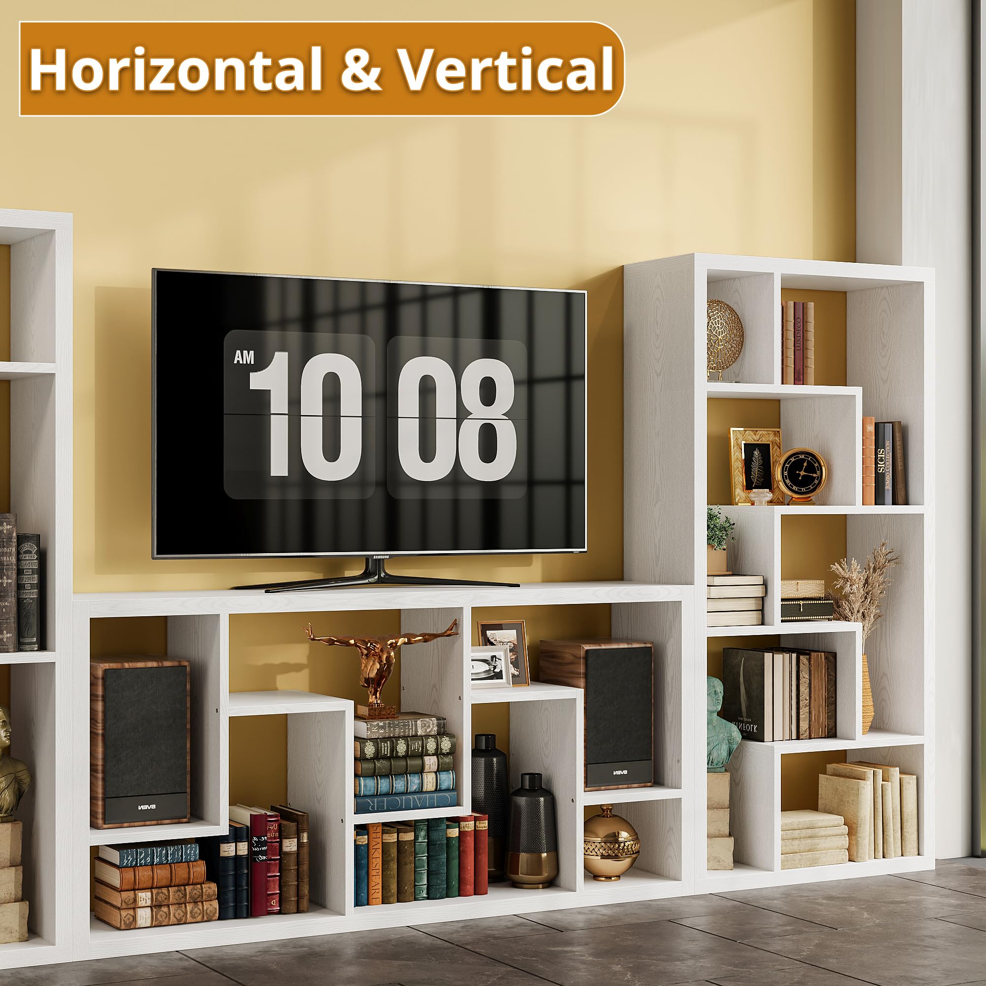 Geometric Bookcase 6-Shelf Industrial White