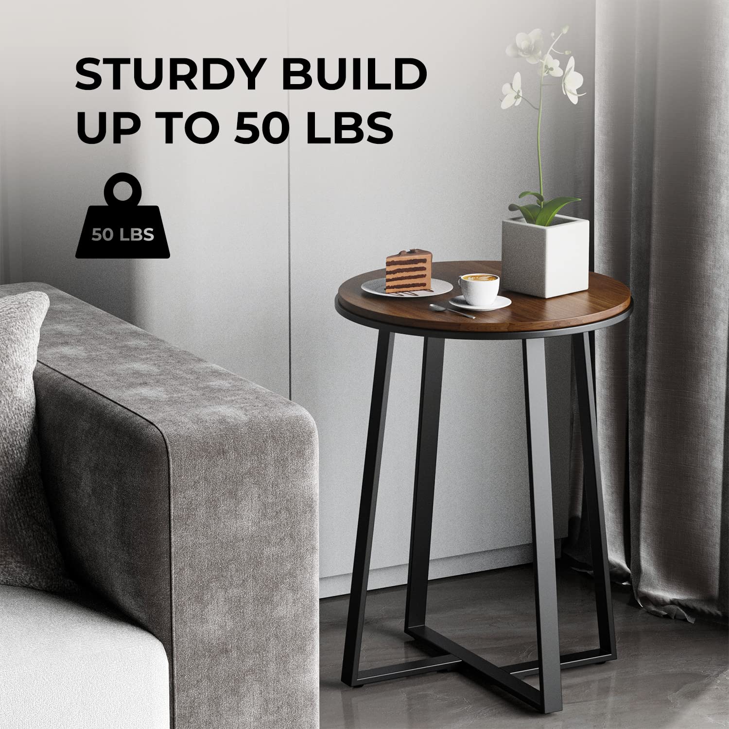 Round Side Table with Metal Frame