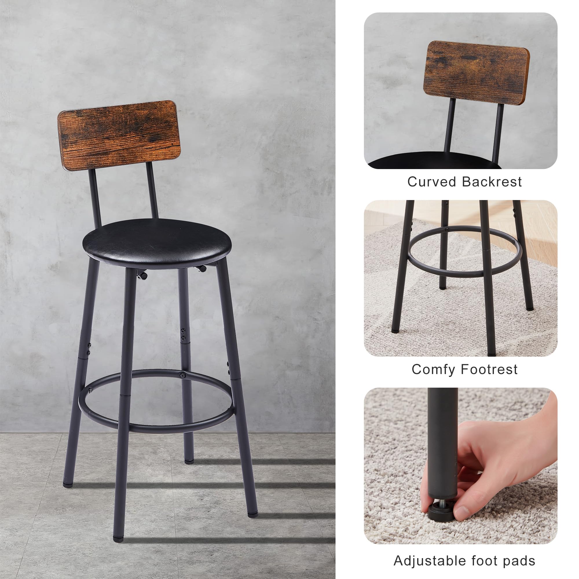 3-Piece Industrial Bar Table Set with 2 Stools