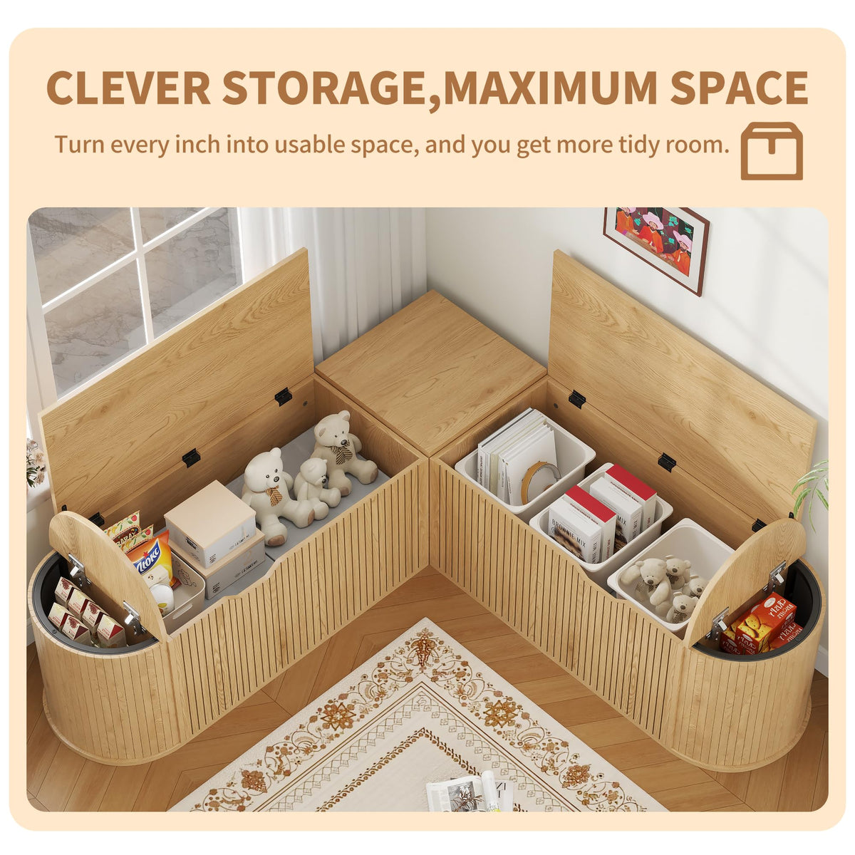 L-Shaped Cushioned Storage Bench