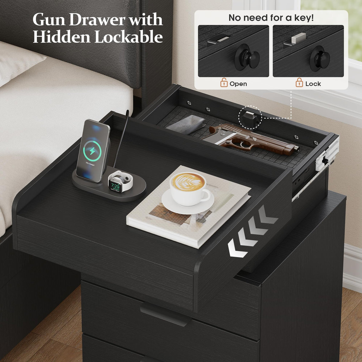 LED Nightstand with Charging Station