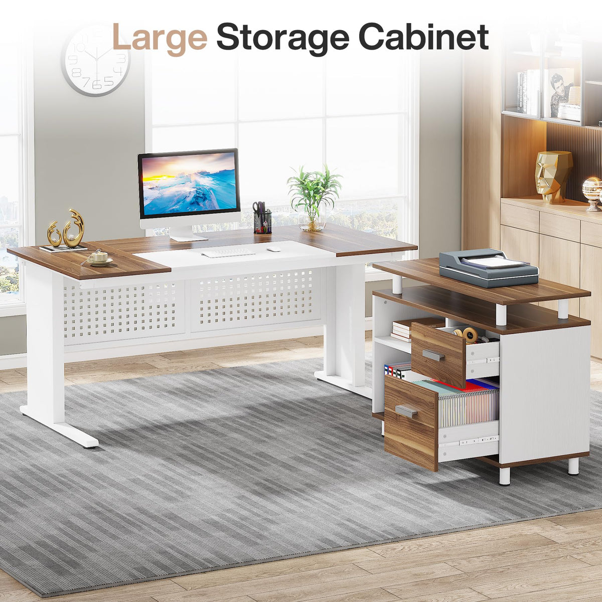 L-Shaped Executive Desk with Storage