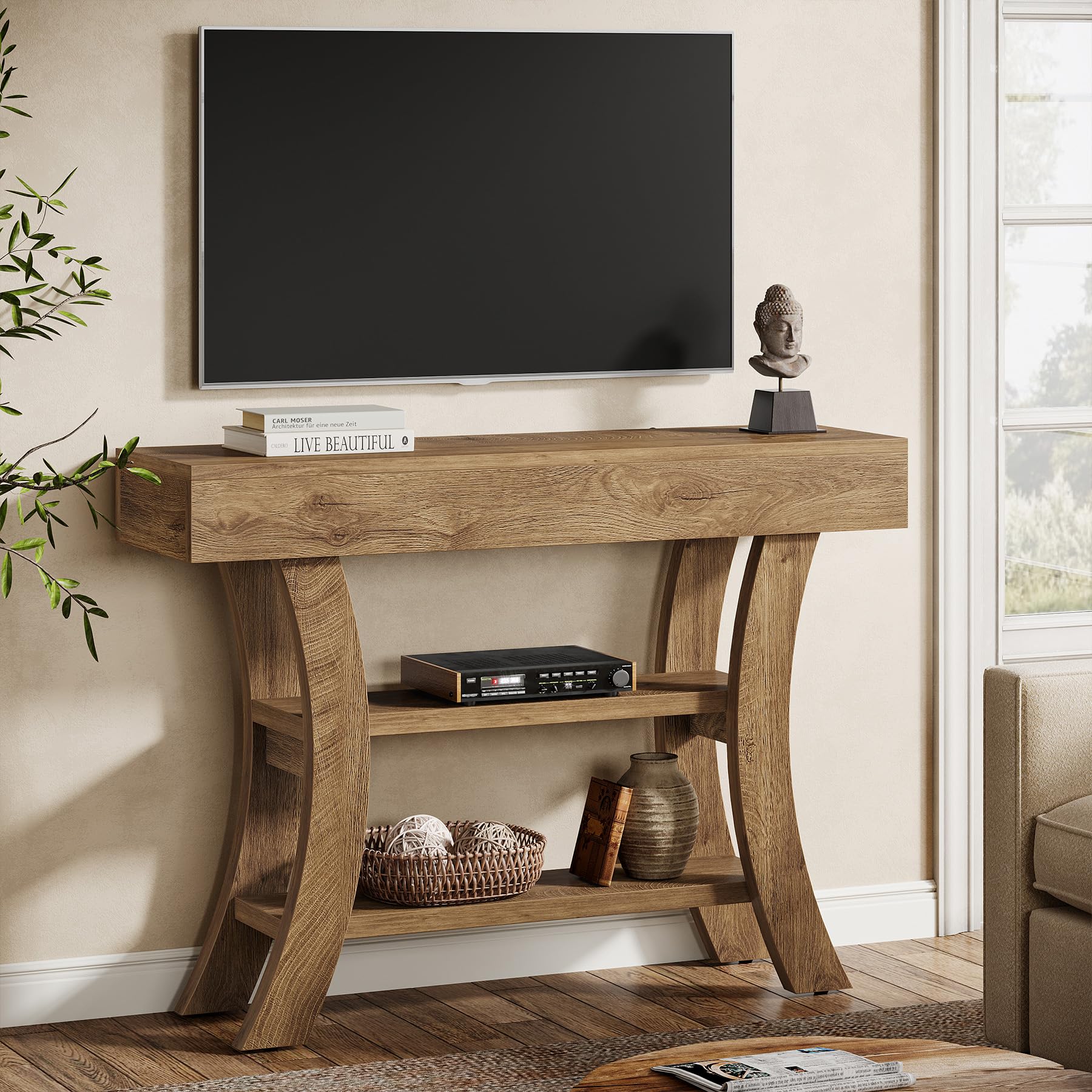 41" Curved Console Table with 3-Tier Storage