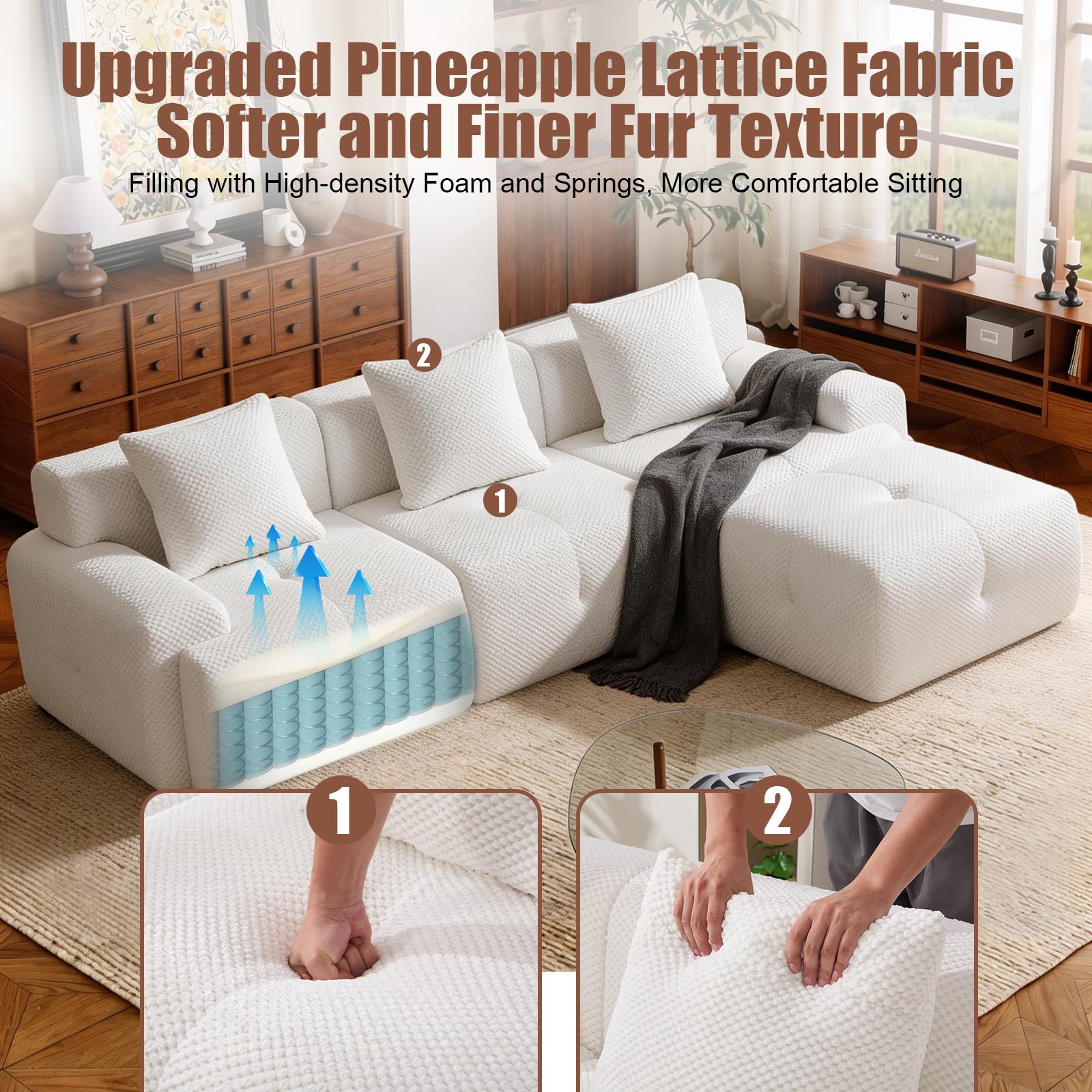 L-Shaped Modular Sectional Sofa with Ottoman
