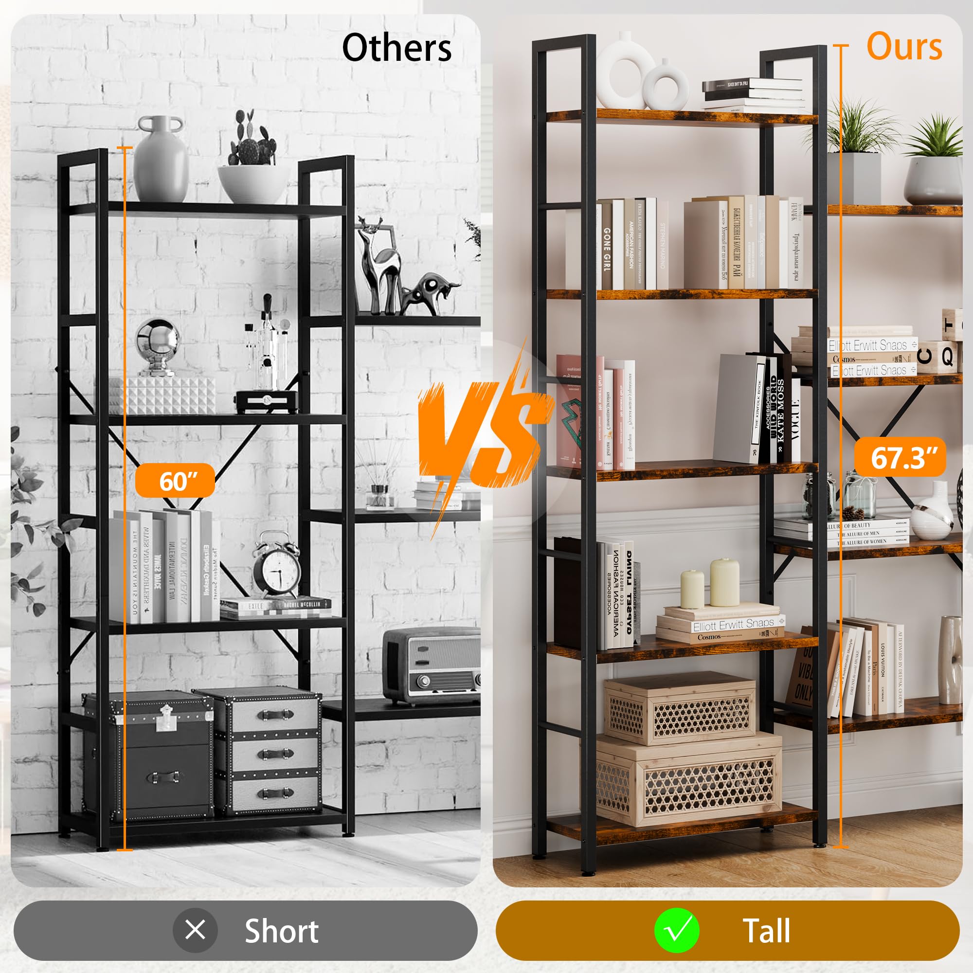 Triple Wide 5-Tier Bookshelf with 14 Open Shelves