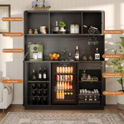 Godchoices 70.8" Kitchen Pantry with Fridge Space, Fluted Coffee Bar Cabinet with Mini Fridge Space, Power Outlet & Drawer, Tall Wine Bar Cabinet with Glass Holder,Wine Rack & Storage Hutch for Home