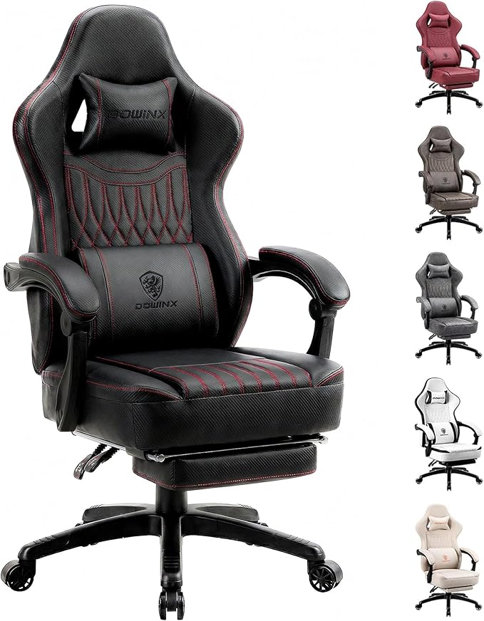 Gaming Chair with Footrest & Massage Lumbar Support