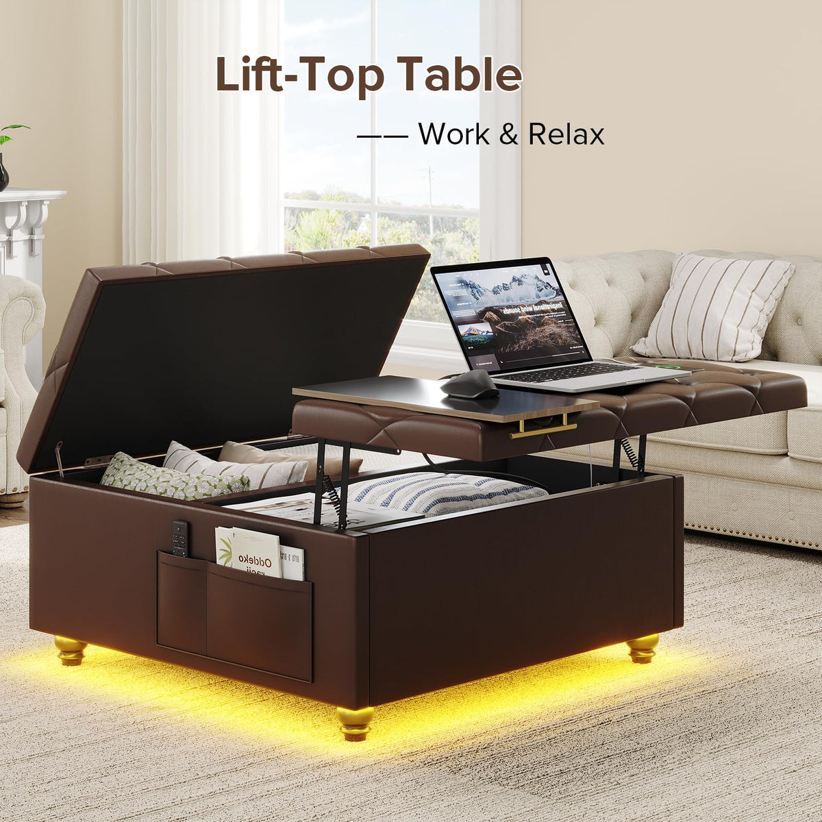 LED Storage Ottoman with Charging Station