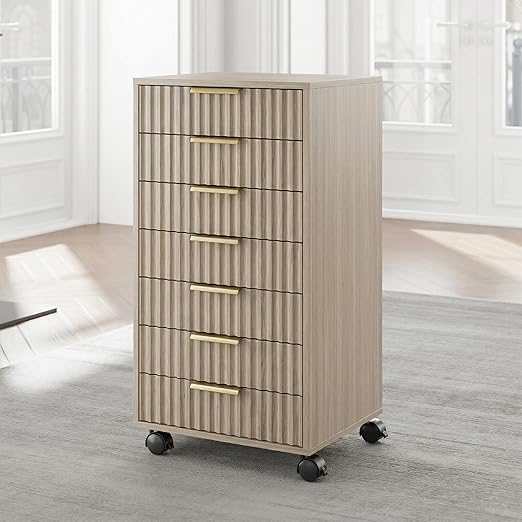 Fluted Mobile File Cabinet with Drawers & Wheels