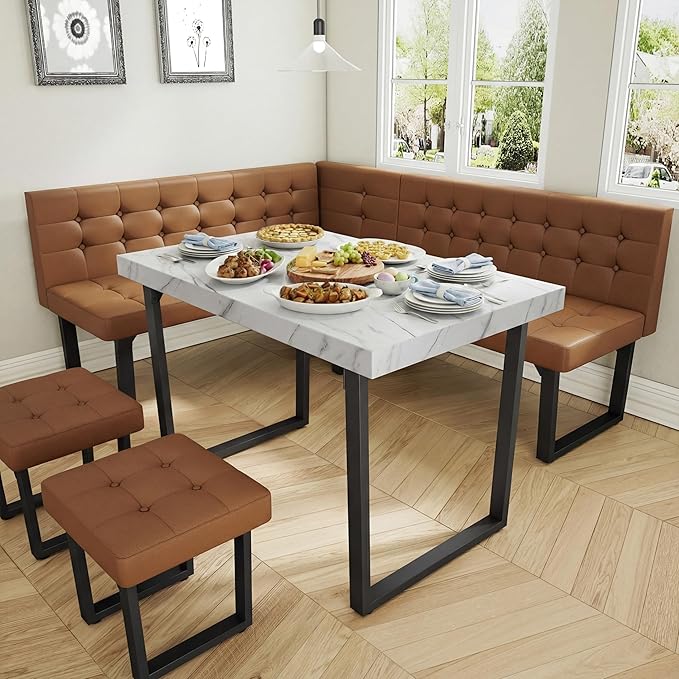 L-Shaped Corner Dining Set with Storage Bench, 5-Piece
