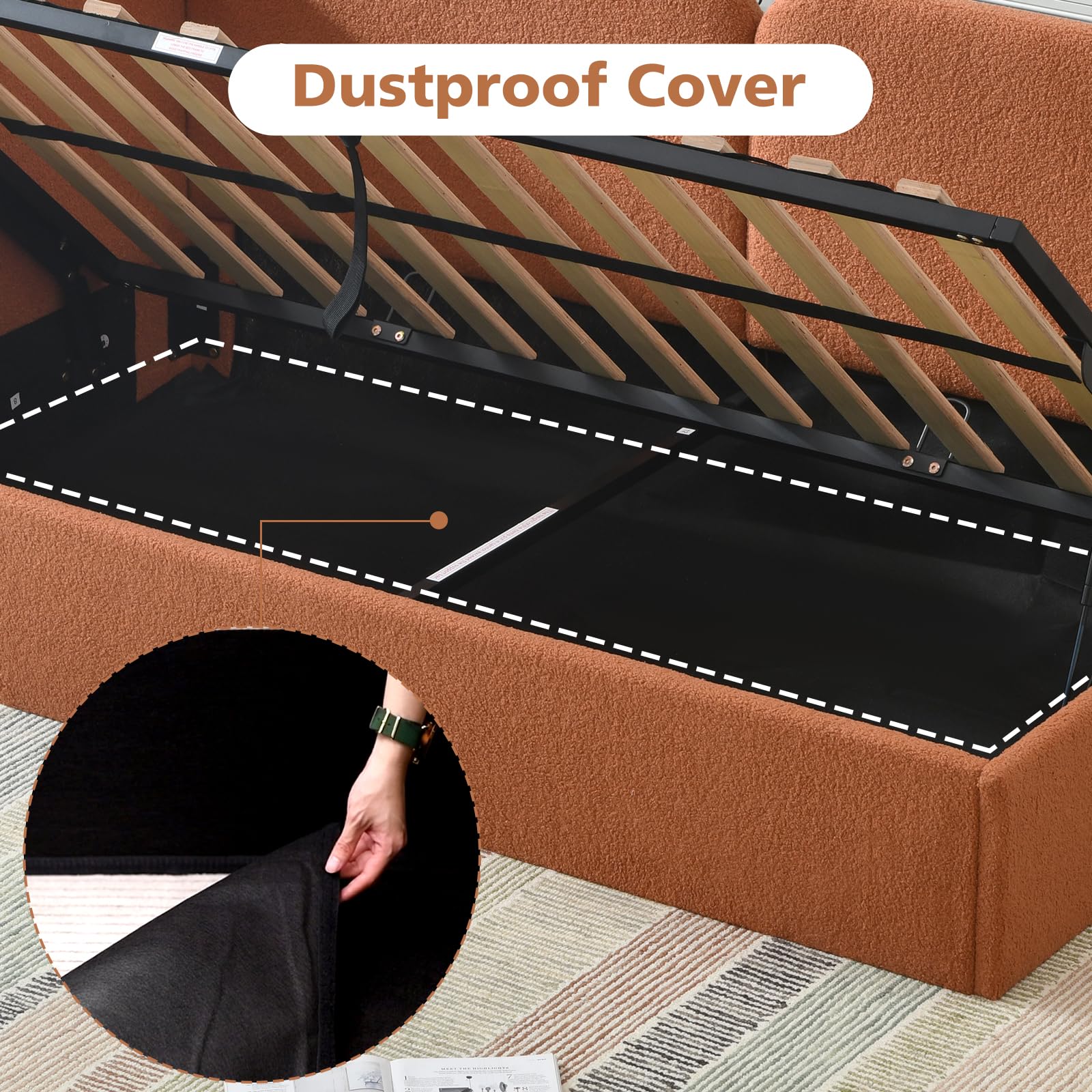 L-Shaped Upholstered Daybed with Lift-Up Storage