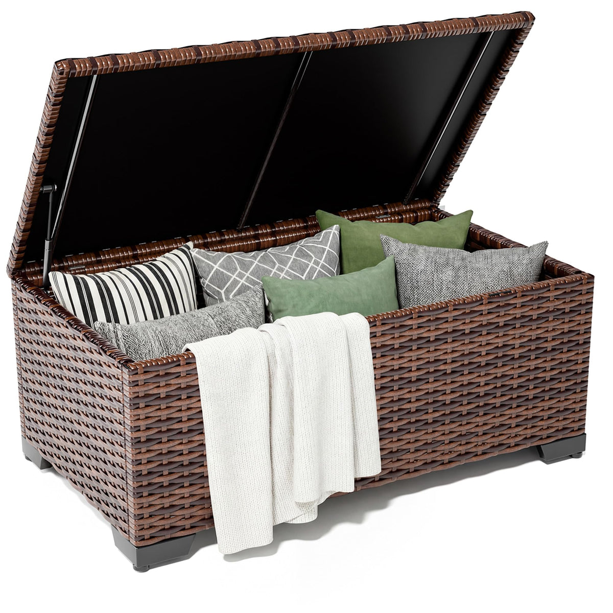 UDPATIO Outdoor Storage Table Patio Coffee Table All Weather Wicker Side Table with Waterproof Covers Rattan Furniture for Toys and Garden Tools