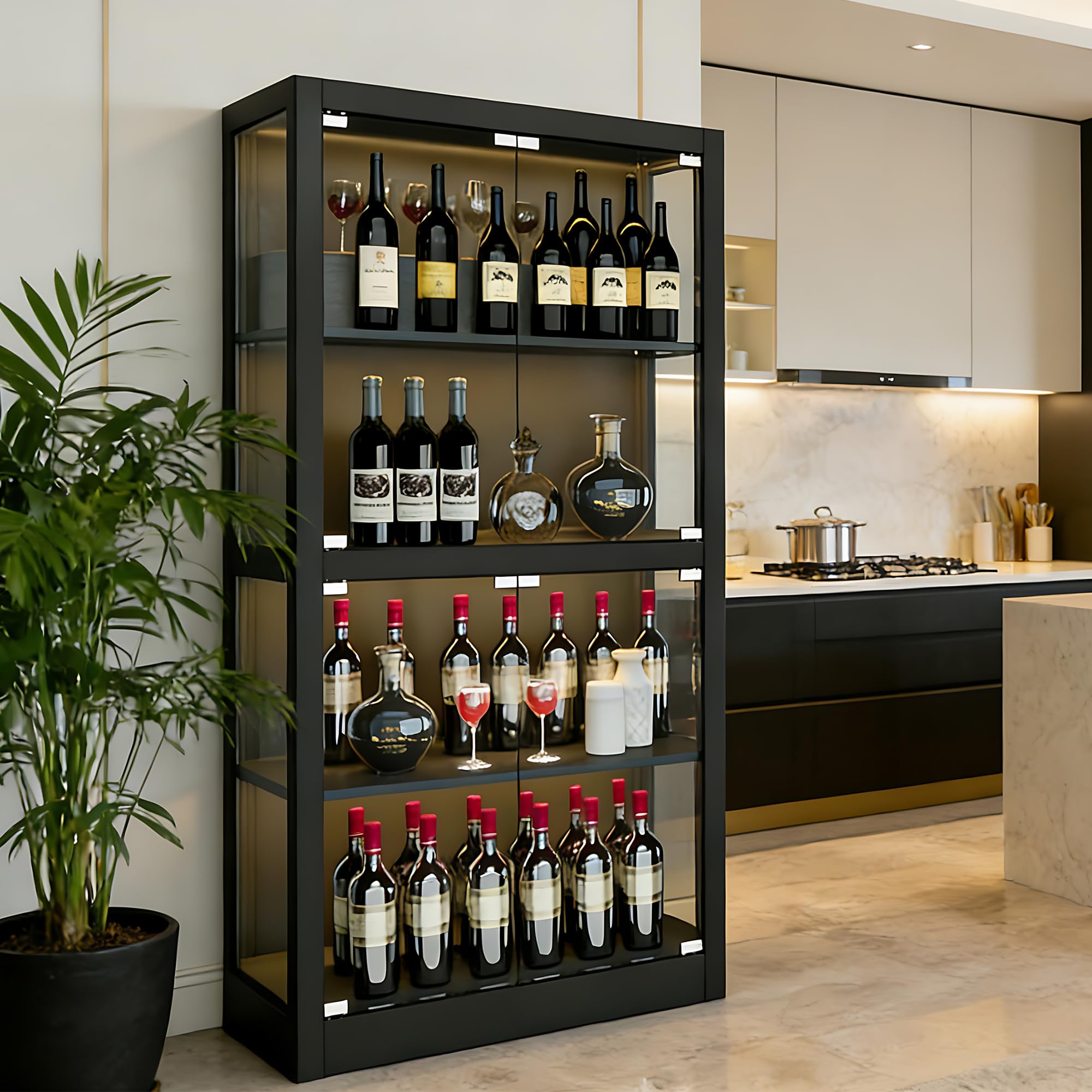 4-Tier Glass Display Cabinet with LED Lights