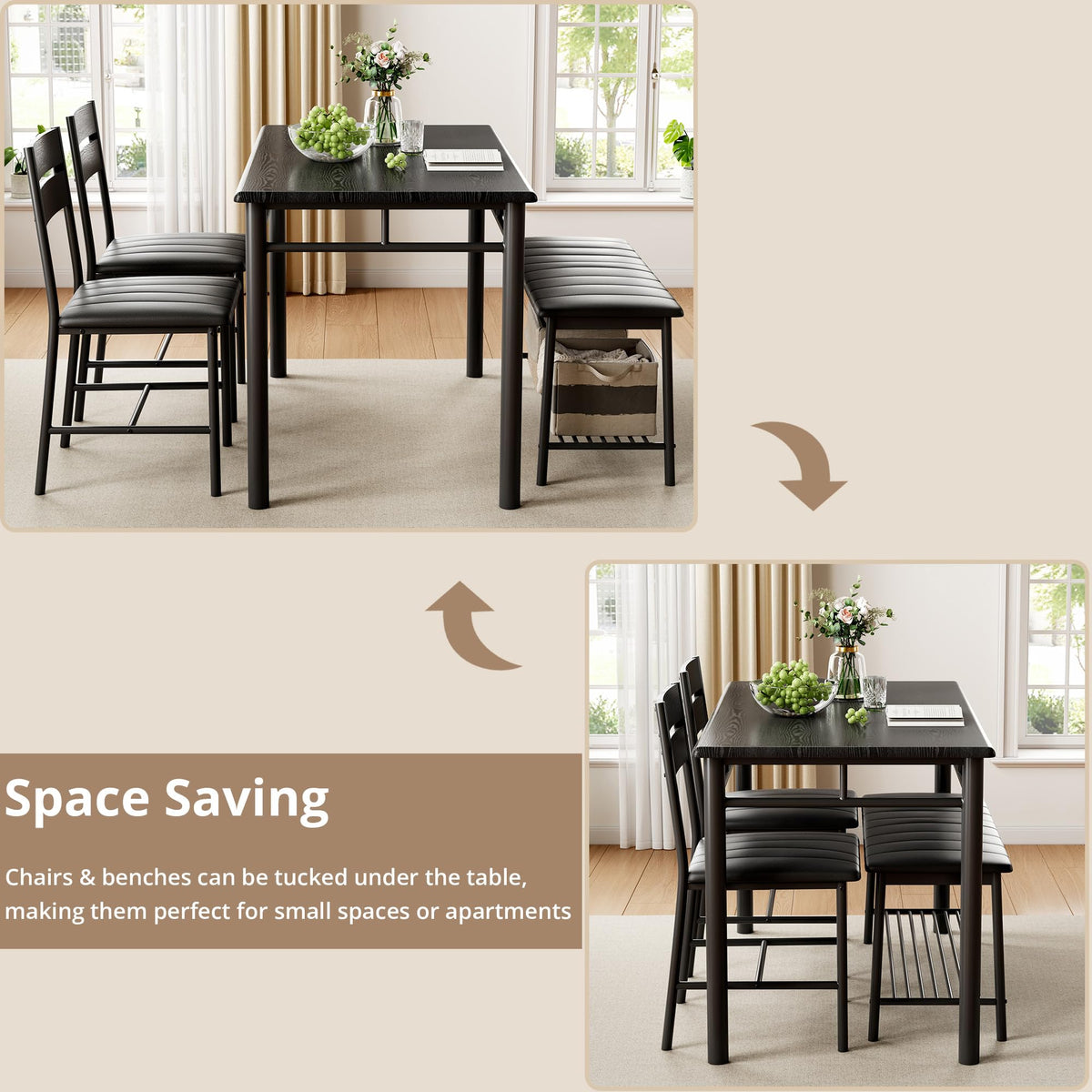 IRONCK Dining Table Set for 4, Kitchen Table and Chairs Set, Black