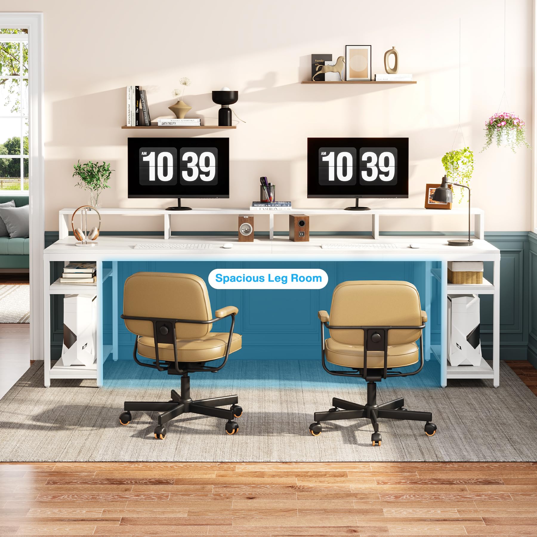 78.74" Double Desk with Monitor Stand & Storage Shelves