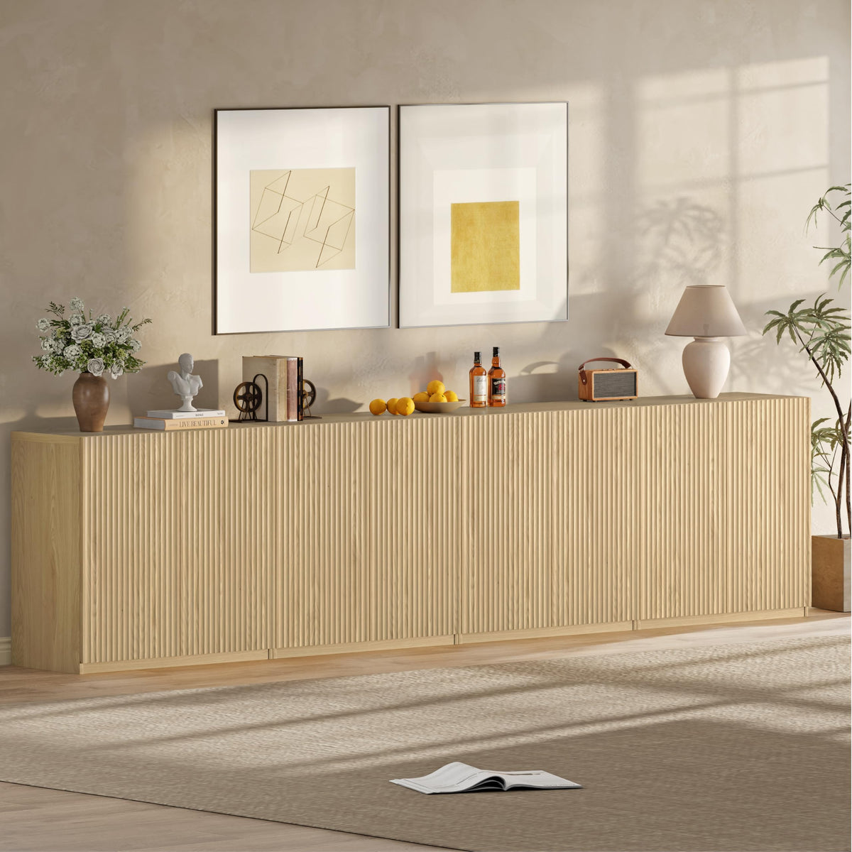 AmzHomes 126" TV Stand Modular Fluted Cabinets up to 125" for Livingroom
