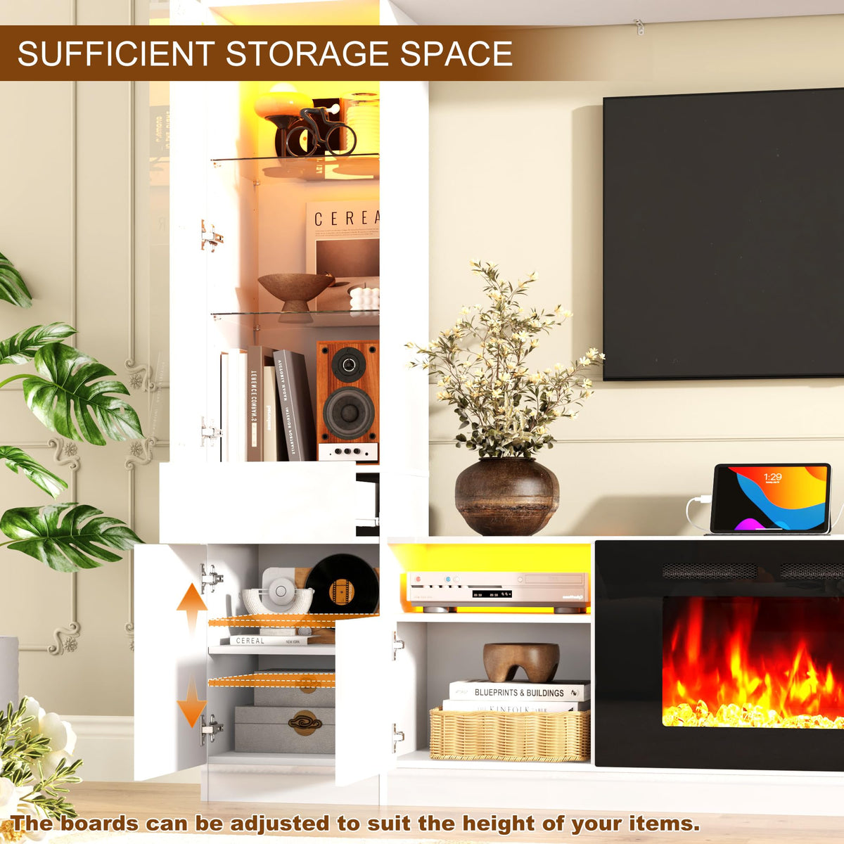 White Fireplace Entertainment Wall Unit