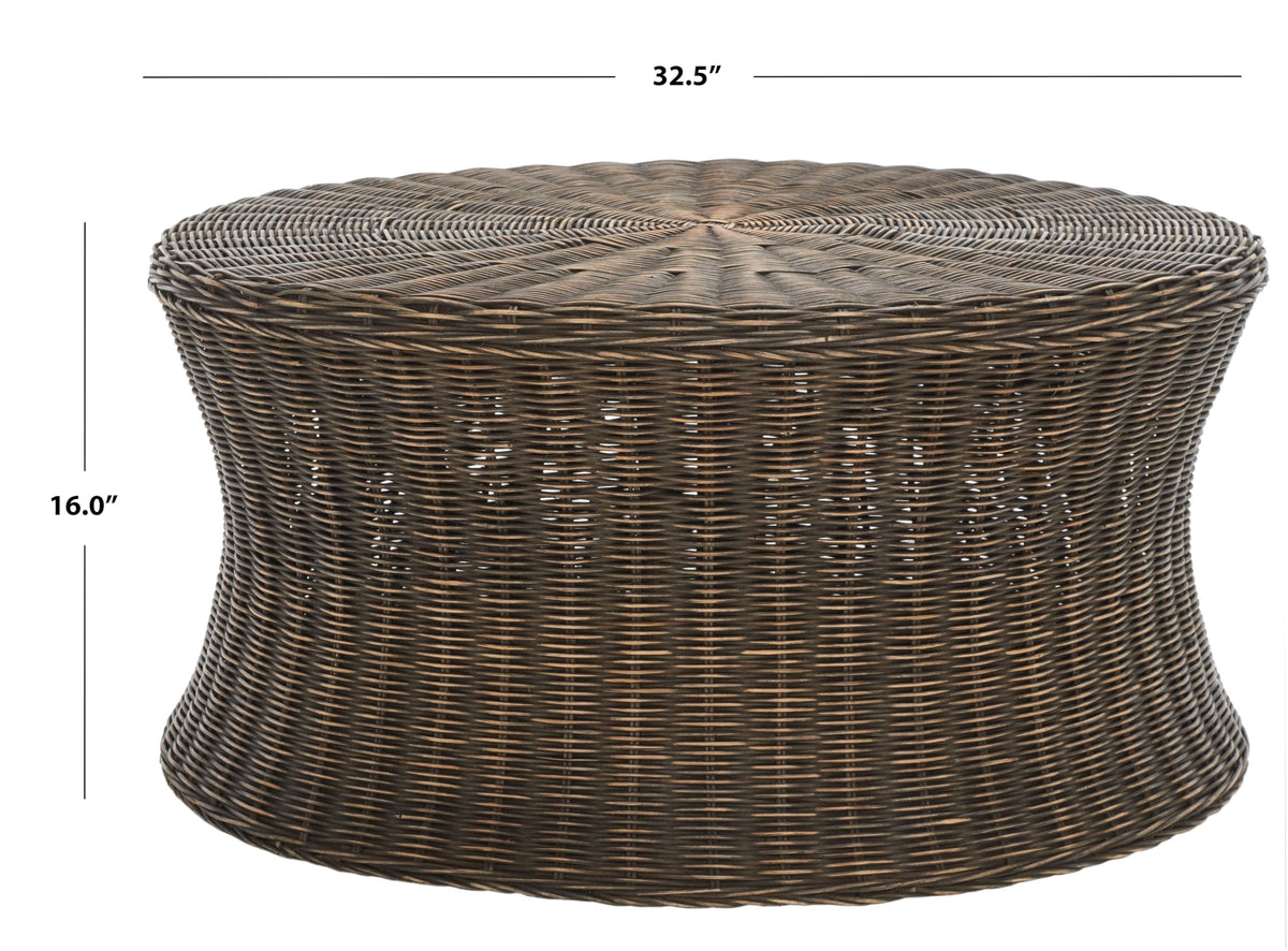 Mango Wood Rattan Ottoman