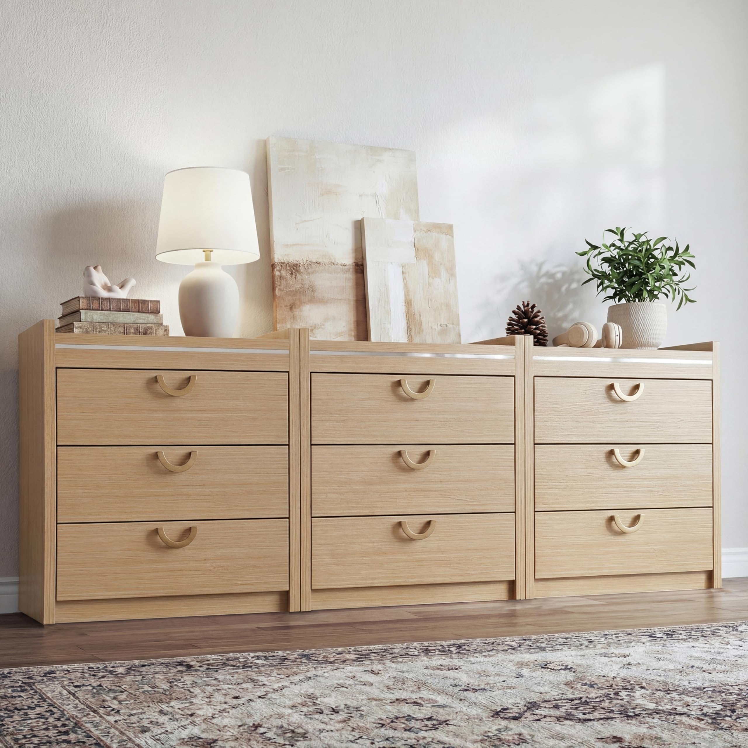 Oak Chest of Drawers with Gold Handles