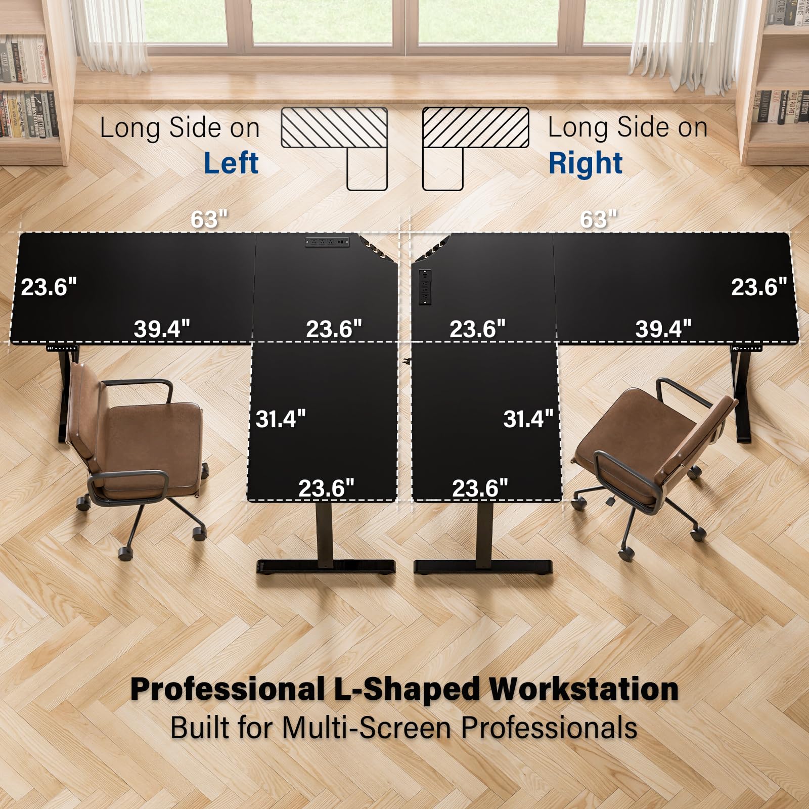 ExaDesk 63 x 55 inch L-Shaped Standing Desk, Corner Computer Desk, Electric Standing Desk Adjustable Height, Sit to Stand Ergonomic Workstation for Home Office, Black