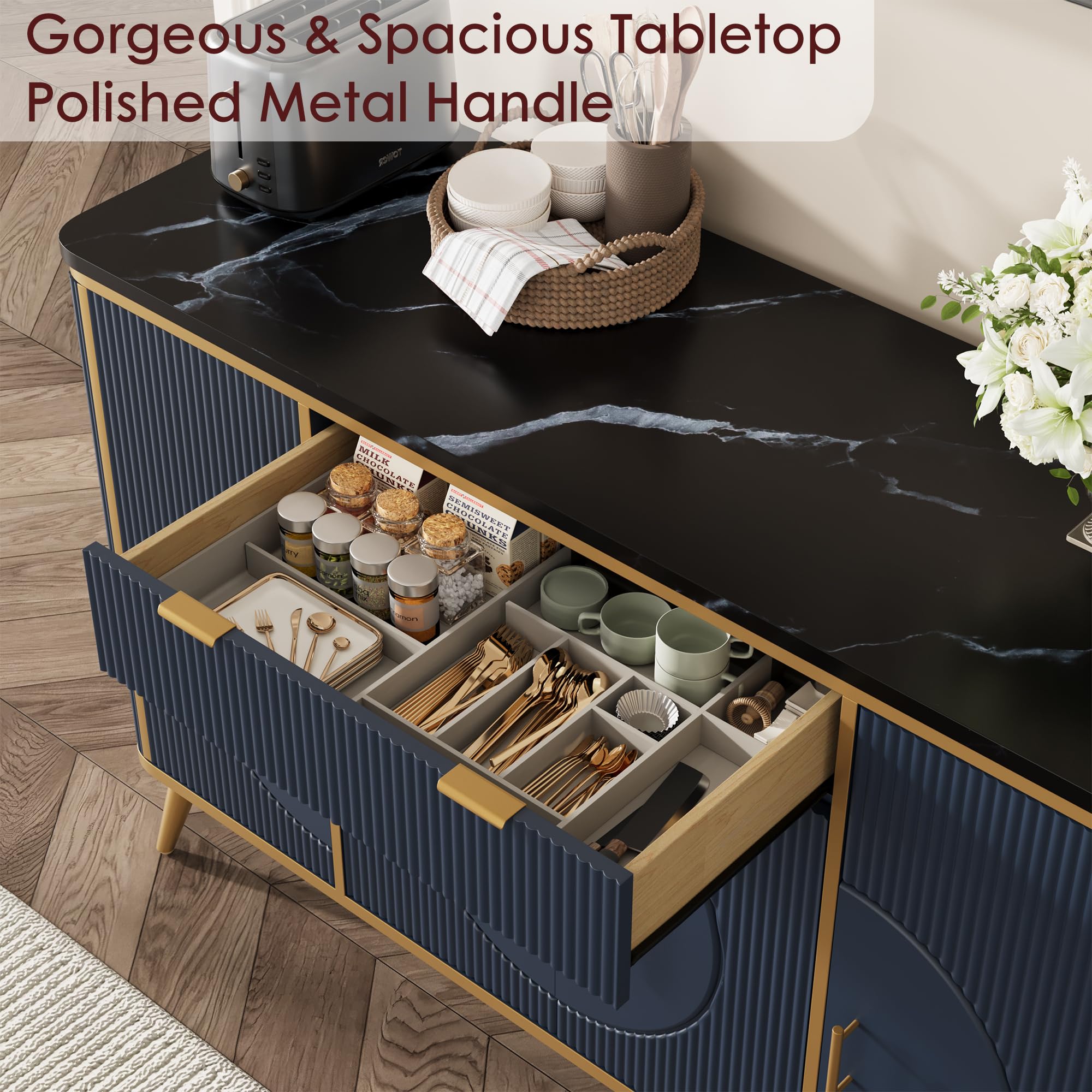 Fluted Buffet Cabinet with Storage