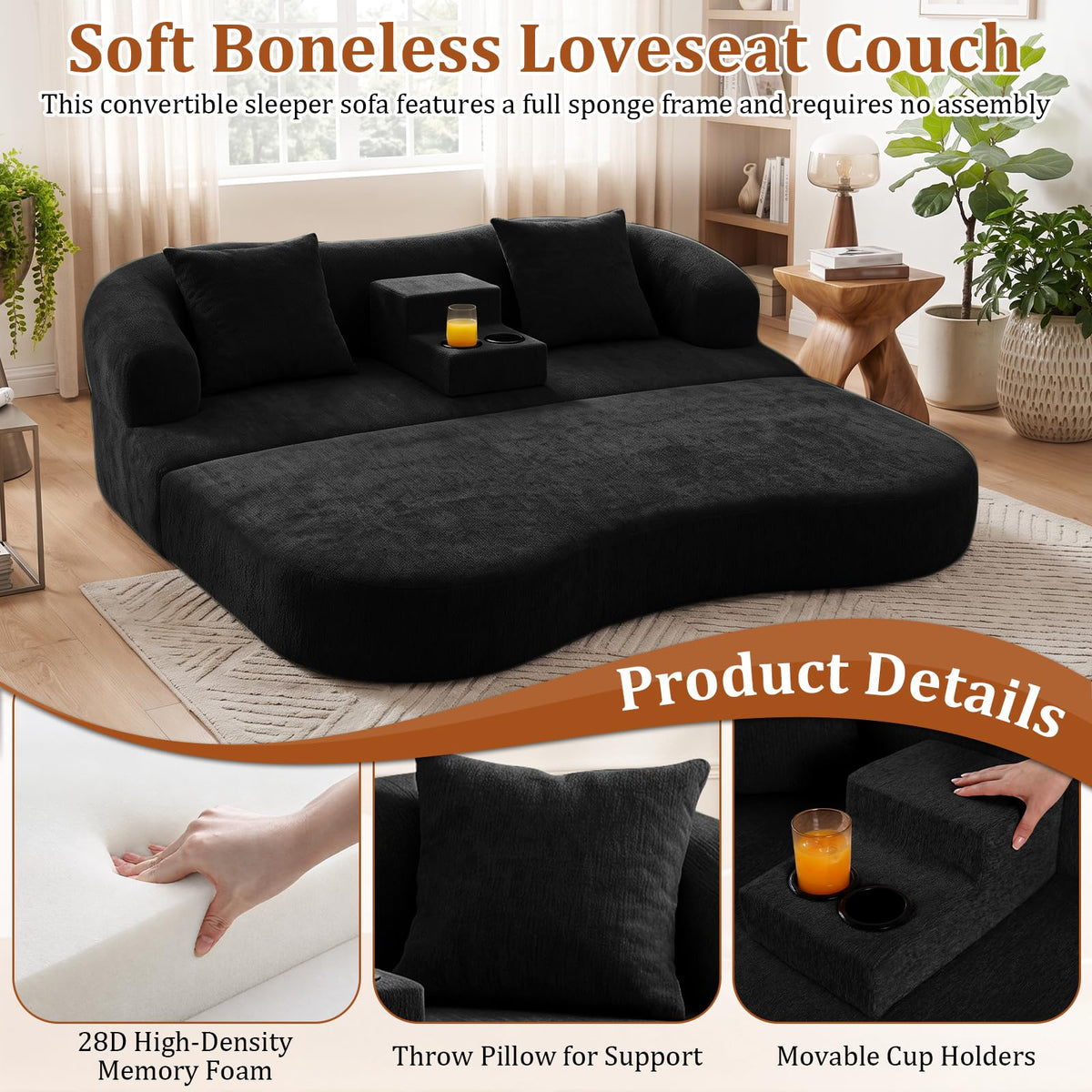 CUBIOU 70" Convertible Sofa Bed, Boneless Futon Sleeper Loveseat Couch