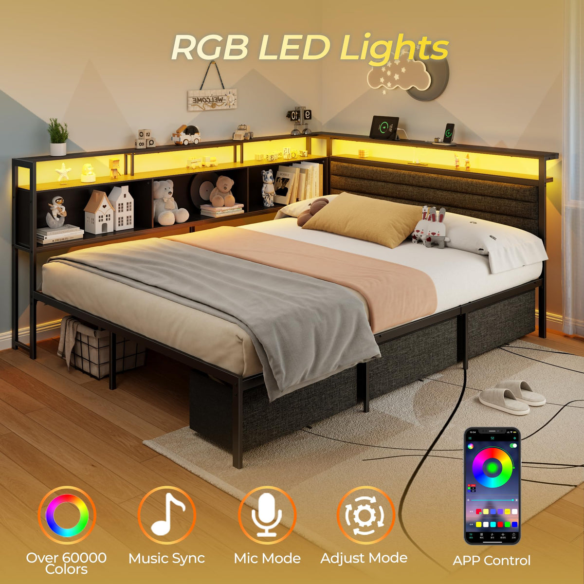 Full Corner Storage Bed with LED Lights