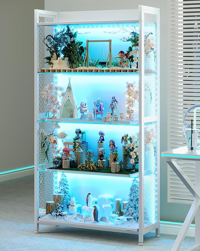 5-Shelf Display Cabinet with RGB LED Lights & Glass Shelves