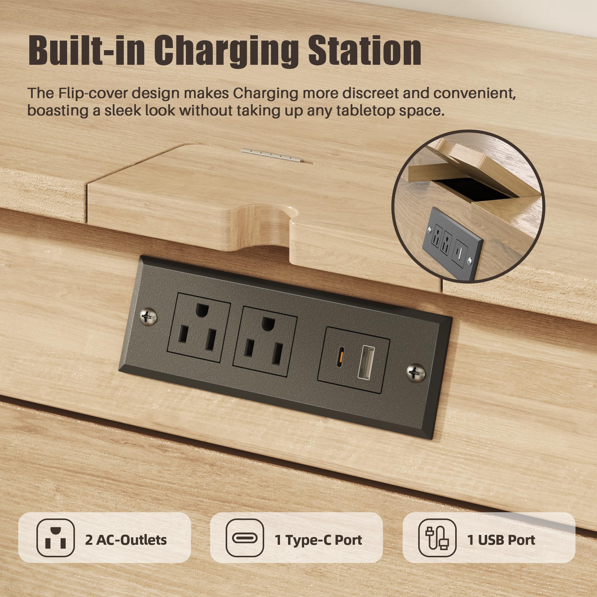 32" Fluted Nightstand with Fast Charging Station & 3 Drawers