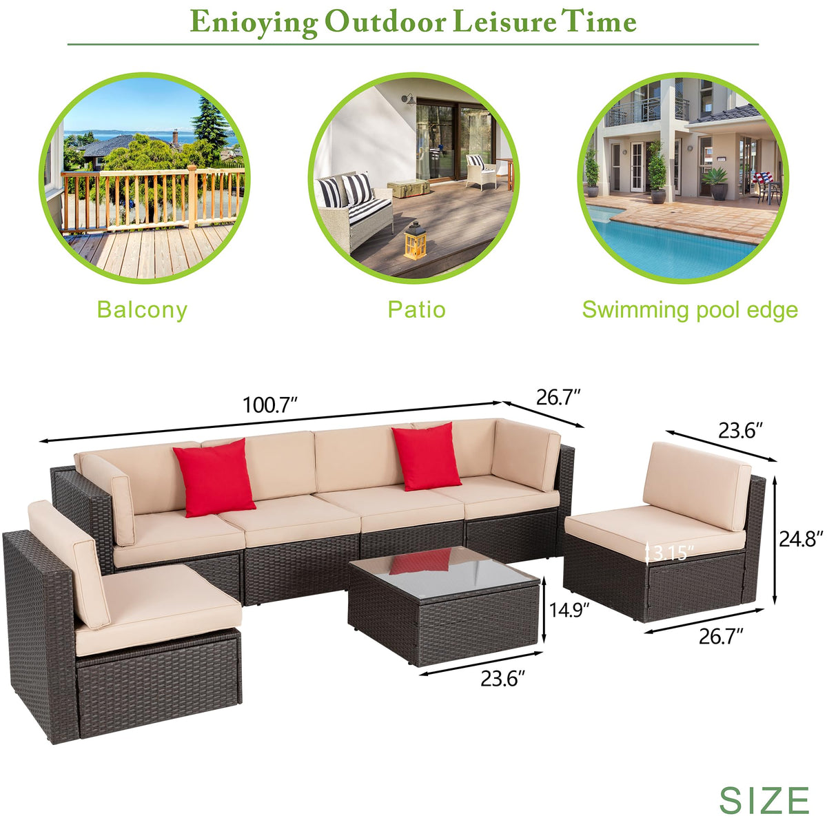 Vongrasig 7 Pieces Patio Furniture Sets, Outdoor Sectional Patio Sofa Set