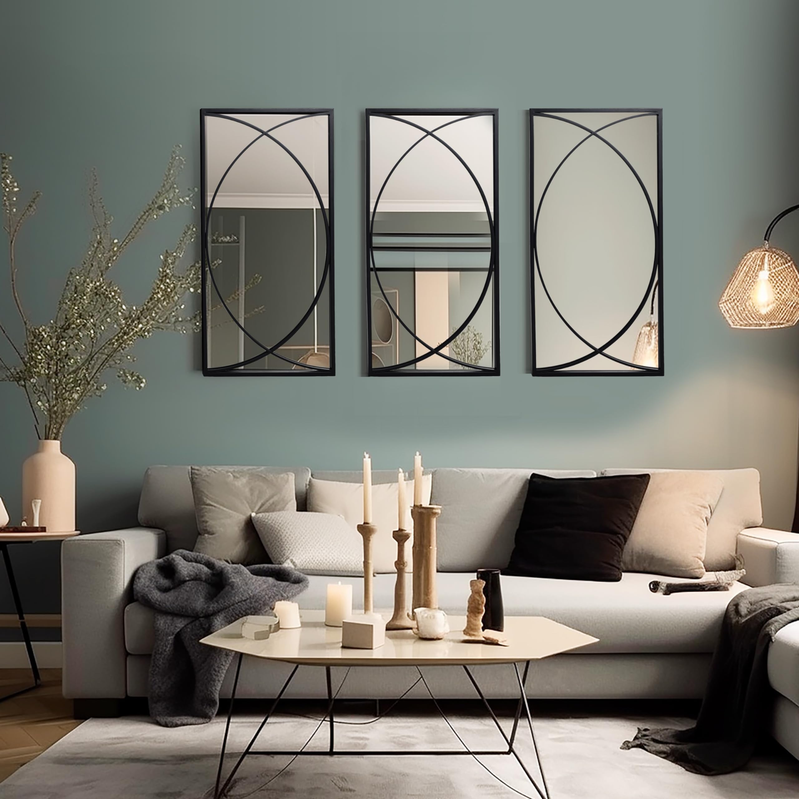 3-Piece Black Metal Wall Mirror Set