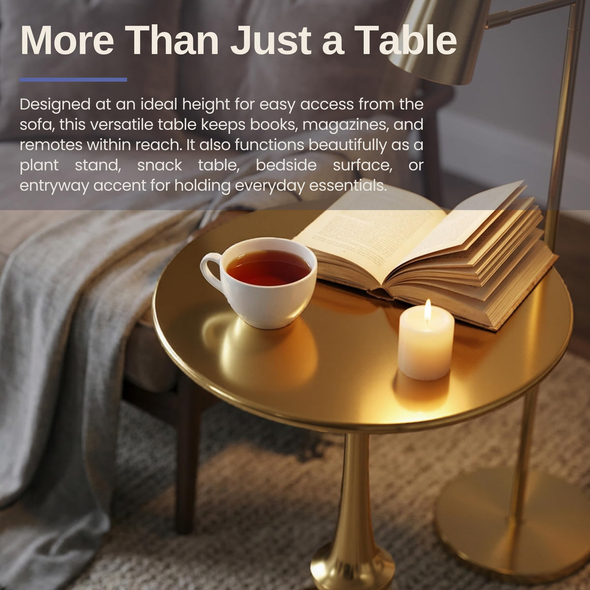 Lavish Home Iron Pedestal Table, Antiqued Gold Side Table, 16”W x 22”H