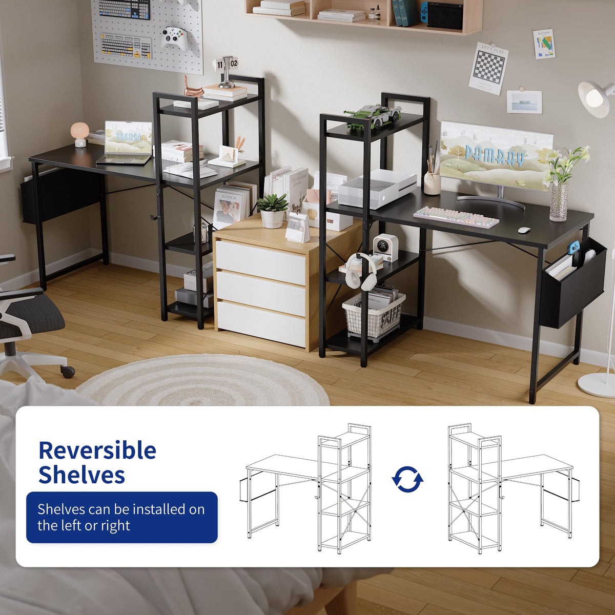 Pamray 38.5 Inch Small Computer Desk with Shelves for Bedroom Home Office