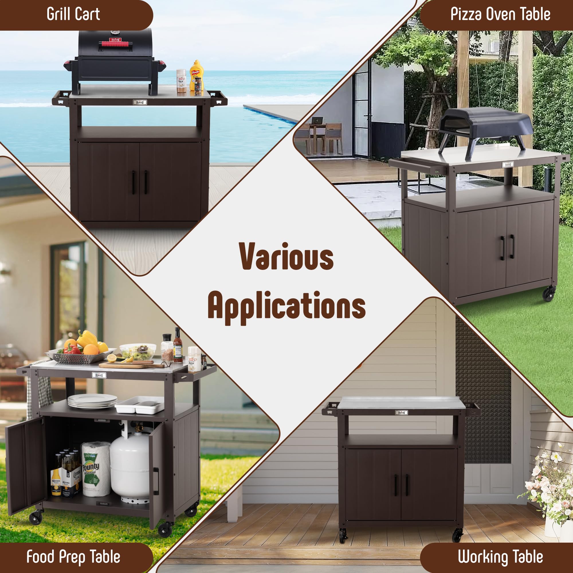Outdoor Grill Cart with Stainless Steel Top & Storage Cabinet