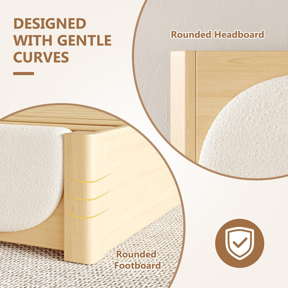 IMMERSTABLE Queen Bed Frame with Upholstered Boucle Headboard, White